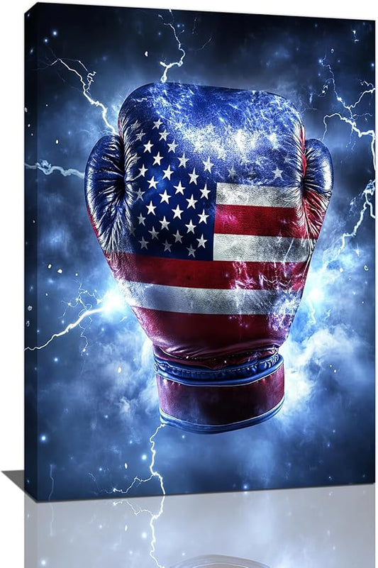 Sports Boxing Wall Art Canvas American Flag Wall Decor Prints Framed Painting Pictures Gifts Artwork for Bathroom Living Dining Room 16"x24"