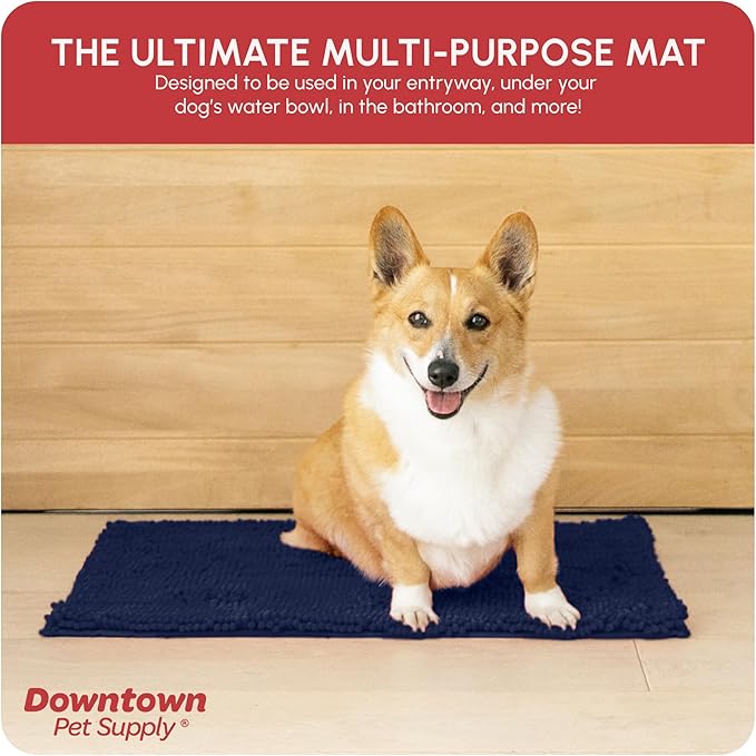 My Doggy Place Microfiber Dog Mat for Muddy Paws, 18" x 24" Navy Blue - Absorbent and Quick-Drying Dog Paw Cleaning Mat, Non-Slip Rubber Backed