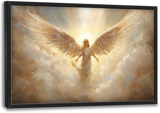 Large Angel Wall Art for Living Room, Framed Oversized Angel Wing Wall Decor Fantasy Sky Clouds Canvas Painting Modern Artwork for Living Room Bathroom Bedroom Office Dining Room 36"x24"
