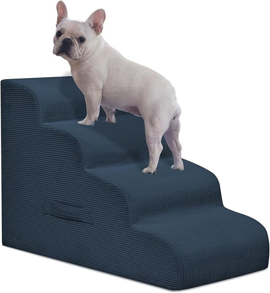 Dog Steps for Small Dogs, 4-Step Pet Ramp Stairs for High Beds and Sofa, Non-Slip Pet Stairs for Small Dogs and Cats, Removable and Easy to Clean Cover, Navy