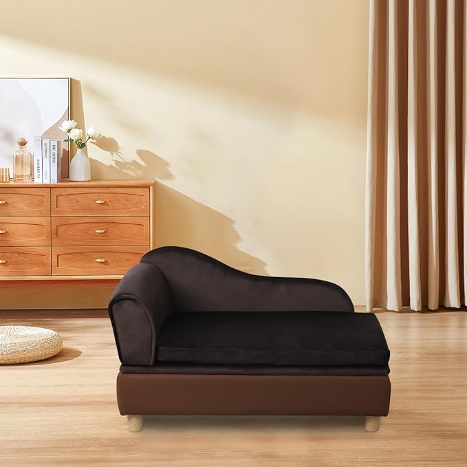 Pet Bed Sofa, Puppy Bed with Storage, Small Dog Couch with Removable & Washable Cushion, Comfy Pet Couch Bed for Cats & Puppy (Brown)