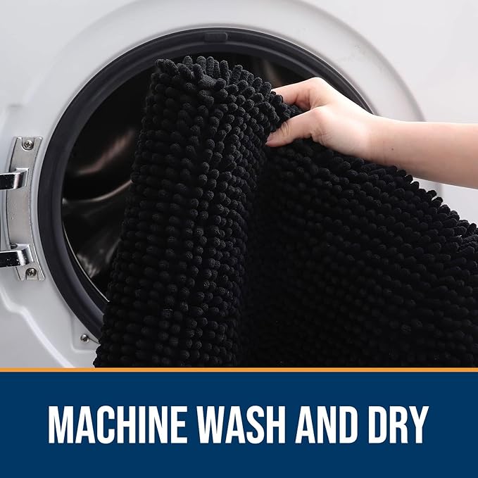 OLANLY Dog Door Mat for Muddy Paws 54x32, Absorbs Moisture and Dirt, Absorbent Non-Slip Washable Doormat, Quick Dry Chenille Mud Mat for Dogs, Entry Indoor Entryway Carpet for Inside Floor, Black