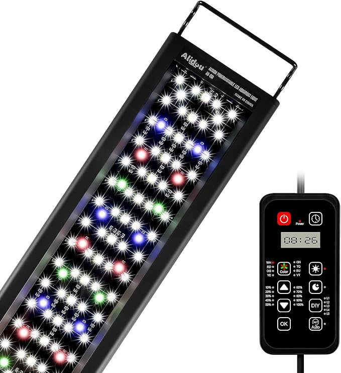 Advanced 7-Row LED Aquarium Light, Easy Setup Controller, Auto On Off Full Spectrum Fish Tank Light, 24/7 Lighting Cycle, 8 Colors, 10 Level Dimming, 62W for 48"-54" Freshwater Planted Tank