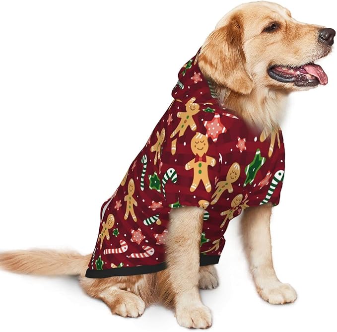 Christmas with Gingerbread Men, Candies Hoodie,Christmas Cosplay Dog Clothes with Pocket and Hat Winter Clothes Sweaters X-Small