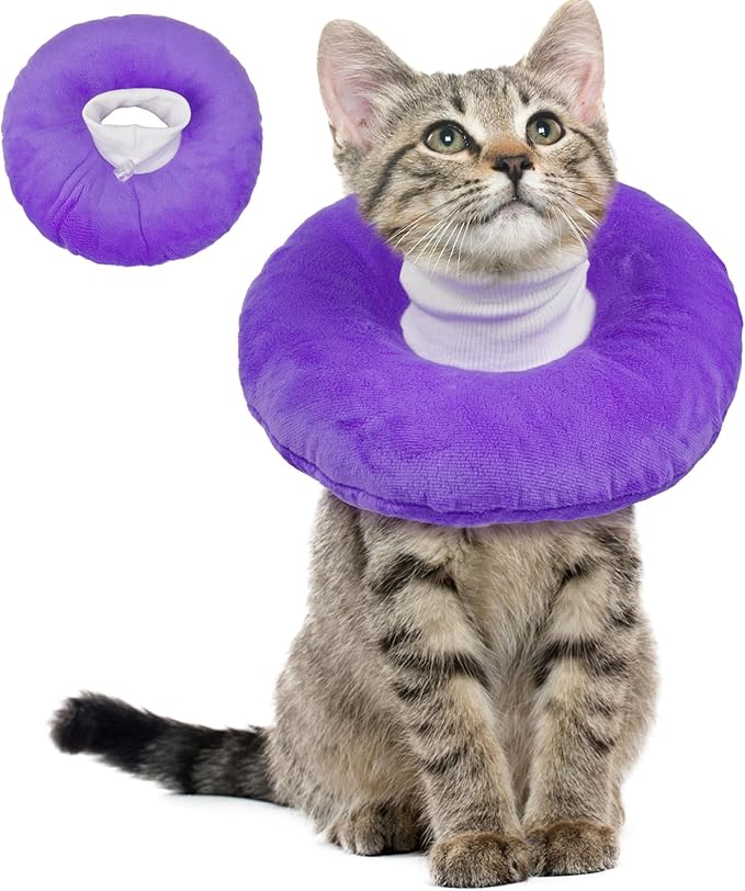BRKURLEG Cat Recovery Collar Soft Cat Cones Pet Neck Protector Adjustable Kitten Cones to Stop Licking After Surgery Pet Elizabethan Collar for Cats Kittens, Purple, M