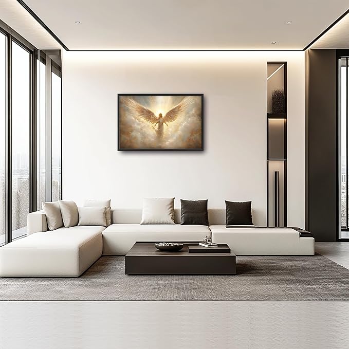 Large Angel Wall Art for Living Room, Framed Oversized Angel Wing Wall Decor Fantasy Sky Clouds Canvas Painting Modern Artwork for Living Room Bathroom Bedroom Office Dining Room 36"x24"