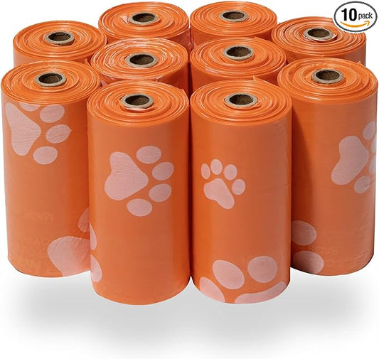 Best Pet Supplies Dog Poop Bags (150 Bags) for Waste Refuse Cleanup, Doggy Roll Replacements for Outdoor Puppy Walking and Travel, Leak Proof and Tear Resistant, Thick Plastic - Orange