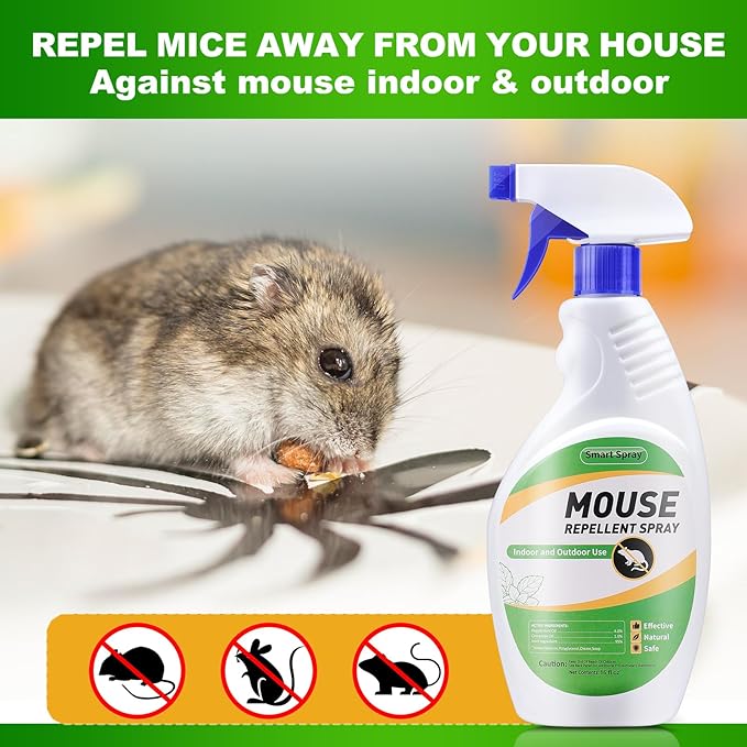 Mouse and Insect Repellent Spray 16 OZ * 2, Peppermint Oil Rodent and Insect Repellent Spray for Rodent and Mouse, Safe for Indoor, Outdoor, and Car Engines