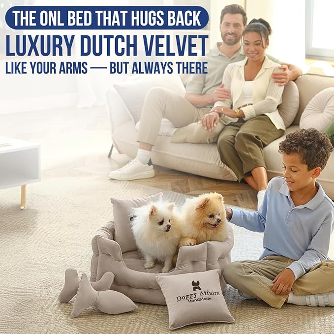 Luxury Dog Bed Chesterfield – Handcrafted Velvet Throne for Dogs | Joint Support, Calming & Temp-Regulating Comfort | Durable 5+ Years, Anti-Claw, Washable 100+ Times –Ivory, Size: XS