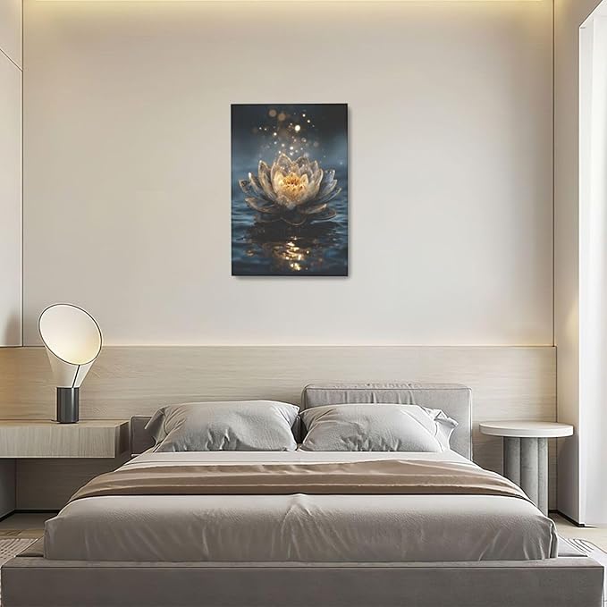Zen Lotus Canvas Wall Art Mystical Lotus Bloom in Water Aesthetic Pictures Wall Decor Modern Meditation Spiritual Painting Print Framed Artwork Decorations Gifts for Yoga Spa Room Bathroom 16"x24"
