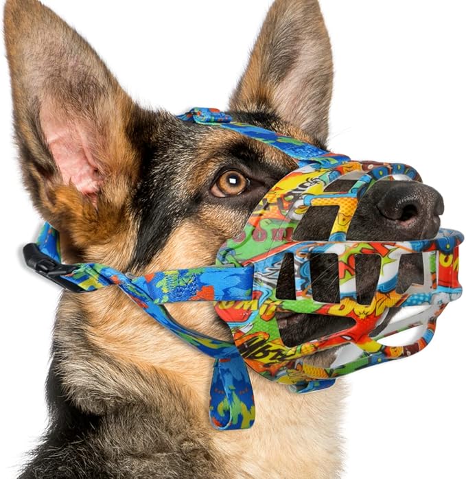 BARKLESS Dog Muzzle, Silicone Basket Muzzle for Small Medium Large Dogs, Soft Cage Mouth Cover Prevent Biting Chewing, Allow Drinking Panting, Suitable for German Shepherd