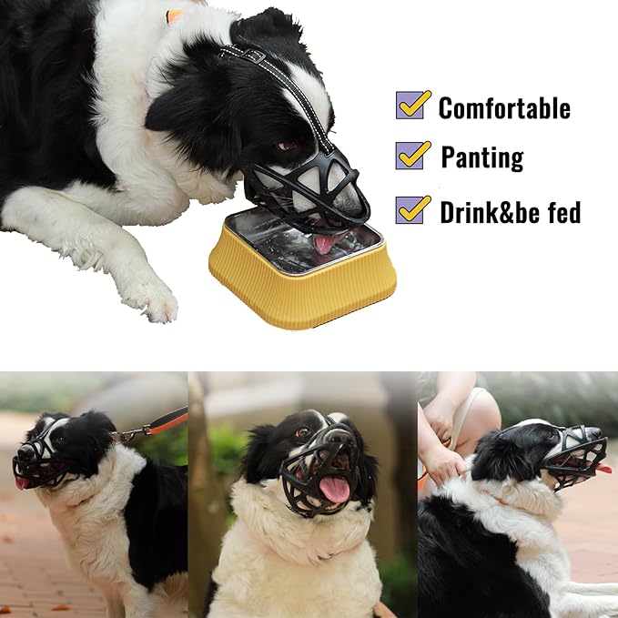 Dog Muzzle, Breathable Basket and Soft Cage Black Dog Mouth Cover,Anti-Biting, Barking and Chewing for Small Medium Large Dogs, 1 Pack Poop Bags for Dogs (XL)
