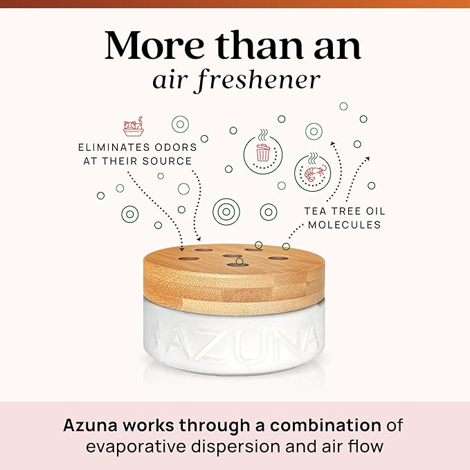 Azuna Air Freshener & Odor Eliminator for Strong Odor | 1 Room Kit Includes (1) Empty Luxe Glass Jar & 8oz Refill with Tea Tree Essential Oil Gel | Sandalwood | Last 60-90 Days