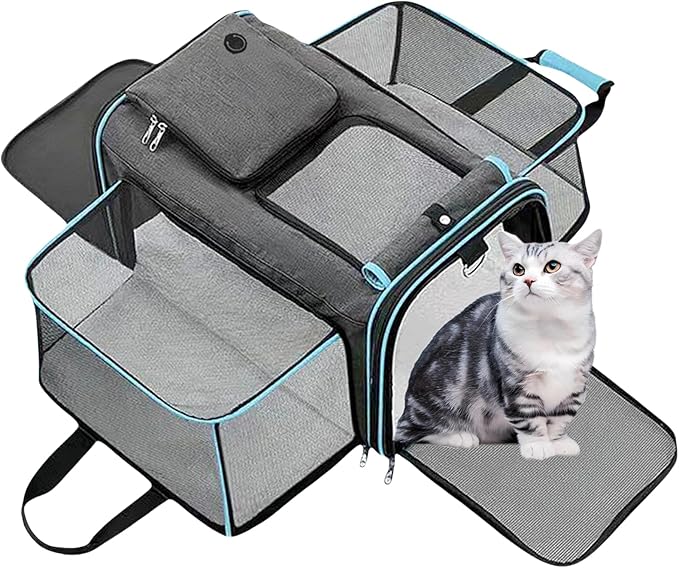 Cat, Dog Carrier for Pets Up to 20 Lbs,Sides Expandable Pet Carrier Bag Large Mesh Safe,Airline Approved Animal Carrier,Soft Sided Collapsible Pet Travel Carrier,Foldable Portable Pet Home(Blue)