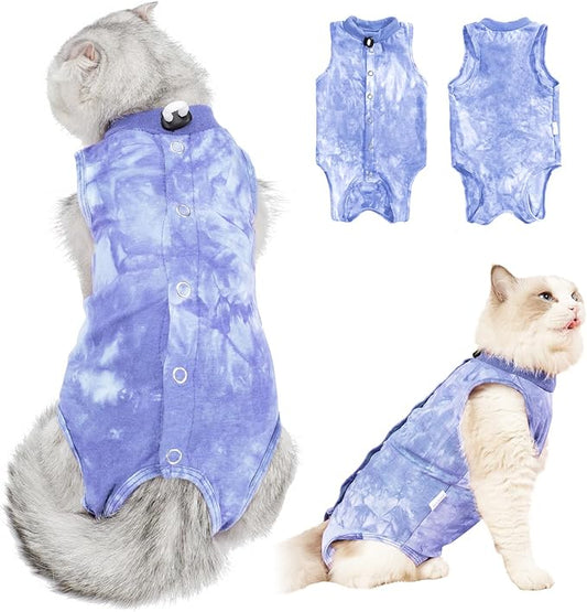 Cat Recovery Suit After Surgery, Recovery Wear for Abdominal Wounds, Onesie Cone E-Collar Alternative - Blue M
