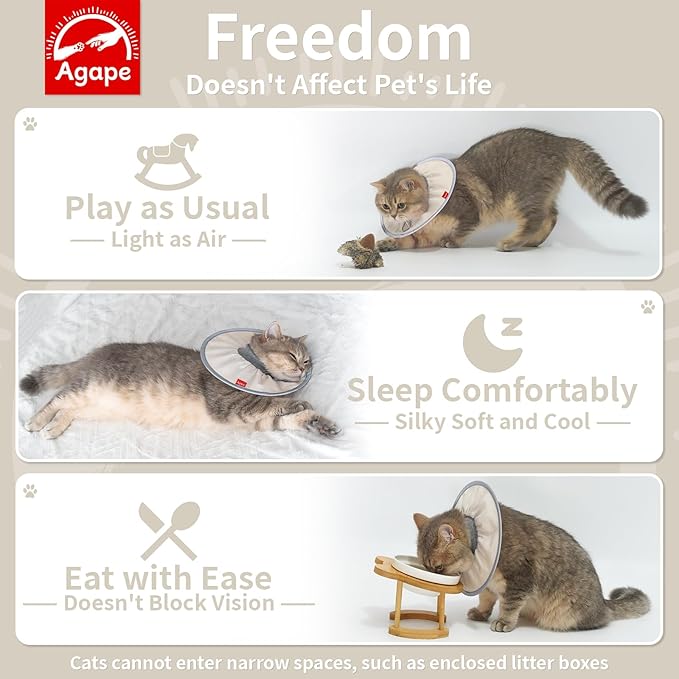 Agape Soft Cat Cone, Comfy Collar to Stop Licking & Scratching, Lightweight Recovery Collar for Cats After Surgery, Adjustable Elizabethan Collar for Neuter Recovery, Waterproof Neck Cones for Cats