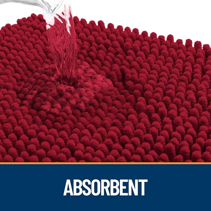 OLANLY Dog Door Mat for Muddy Paws 47x17, Absorbs Moisture and Dirt, Absorbent Non-Slip Washable Doormat, Quick Dry Chenille Mud Mat for Dogs, Entry Indoor Entryway Carpet for Inside Floor, Red