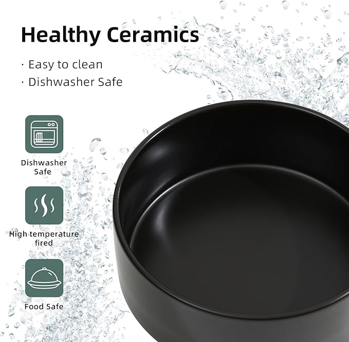 Ceramic Raised Double Bowls Set with Stand, Food & Water Bowls for Large Breed Dogs, Weighted Dog Dishes, Pet Bowl(8.2'',60OZ, Black)