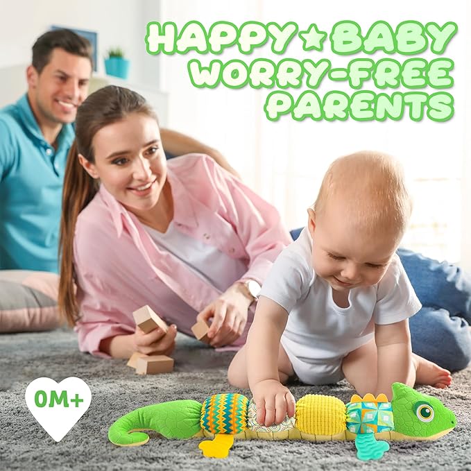 Baby Toys 0-6-12 Months, Musical Stuffed Animal Activity Soft Toys with Multi-Sensory Crinkle,Rattles and Textures,Infant Tummy Time Toys for Newborn Boys Girls,Dinosaur,Green
