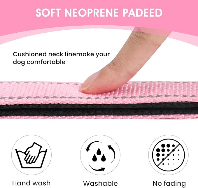 Reflective Dog Collar Padded with Soft Neoprene Breathable Quick Release Basic Dog Collars for Puppy Small Dogs Pink Girl