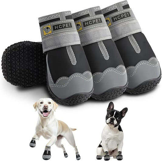 Hcpet Dog Shoes for Large Dogs, Waterproof Dog Booties for Small Medium Dogs, Anti-Slip Dog Boots & Paw Protectors for Hot Pavement Winter Snow Hiking with Reflective Straps Black Size 3