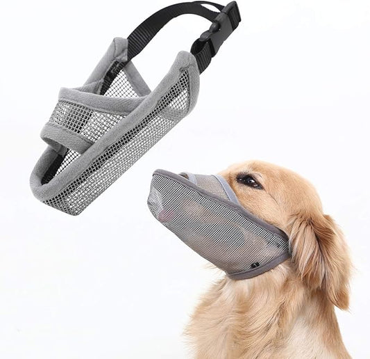 Crazy Felix Nylon Dog Muzzle for Small Medium Large Dogs Dachshund Beagle Poodle Labrador, Air Mesh Breathable and Drinkable Pet Mouth Guard for Anti-Biting Chewing Scavenging(S, Grey)