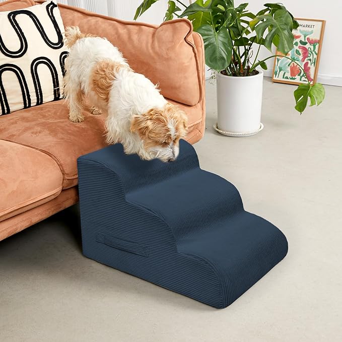 Dog Steps for Small Dogs, 4-Step Pet Ramp Stairs for High Beds and Sofa, Non-Slip Pet Stairs for Small Dogs and Cats, Removable and Easy to Clean Cover, Navy