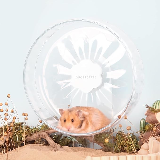 Bucatstate Hamster Exercise Wheel Super-Silent with Adjustable Base Dual-Bearing Cage Accessories Quiet Spinning Running Wheel for Dwarf Syrian Hamster Gerbils and Other Small Animals