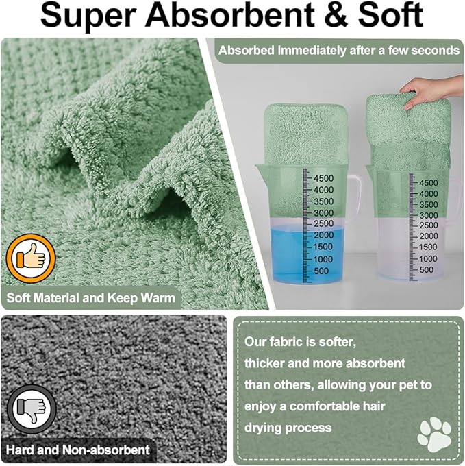 KOOGALSmall to Medium Size Dog Bathrobe, Quick Drying Super Absorbent Used for After Bathing, Warm Dog Towels, Adjustable Hoodies and Belts for Pet Dogs Bath Clothes Products(Green Jacquard, L)