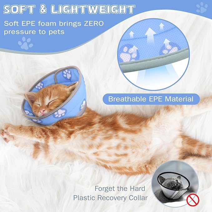 Cat Cone Soft Elizabethan Collar for Surgery Recovery - Adjustable for Small and Large Cats to Stop Licking