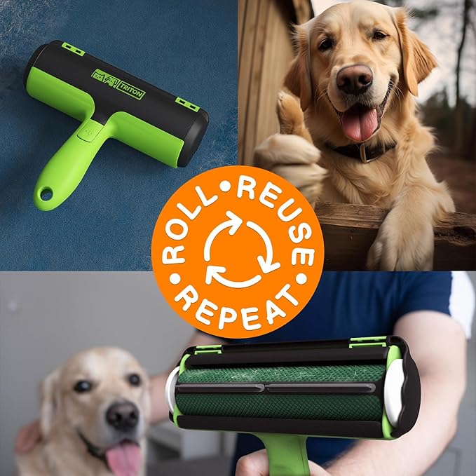 Triton Pet Hair Removal Tool w/Trapping Compartment - Easy to Use Pet Hair Roller, Hair Remover Tool - Cat and Dog Hair Remover (Green)