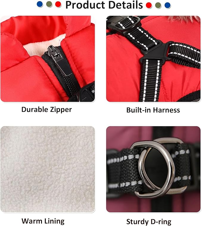 HDKUW Small Dog Jacket, Small Dog Coat Harness Winter Warm Vest Jacket Waterproof Cotton Costume for Puppy Small Dogs (L, Blue)