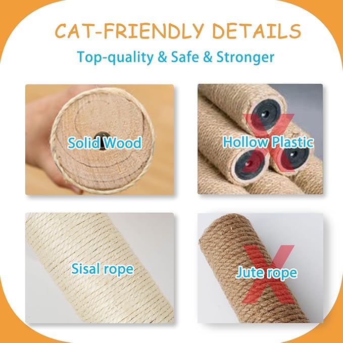 9-Piece Wall-Mounted Cat Shelves Set, House, Lookout Tower, 2 Sisal Scratching Posts, 5-Step Cat Wall Ladder, Pine Furniture, Extra-Wide & Long for Large Cats, Space-Saving Indoor Shelves