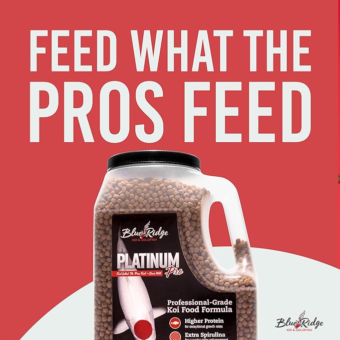 Blue Ridge Koi Fish Food 4.5lb - Koi Food 3/16” Platinum Pro Formula Goldfish Food, Premium Fish Food for Ponds, Ponds Fish Food, Floating Pond Pellet