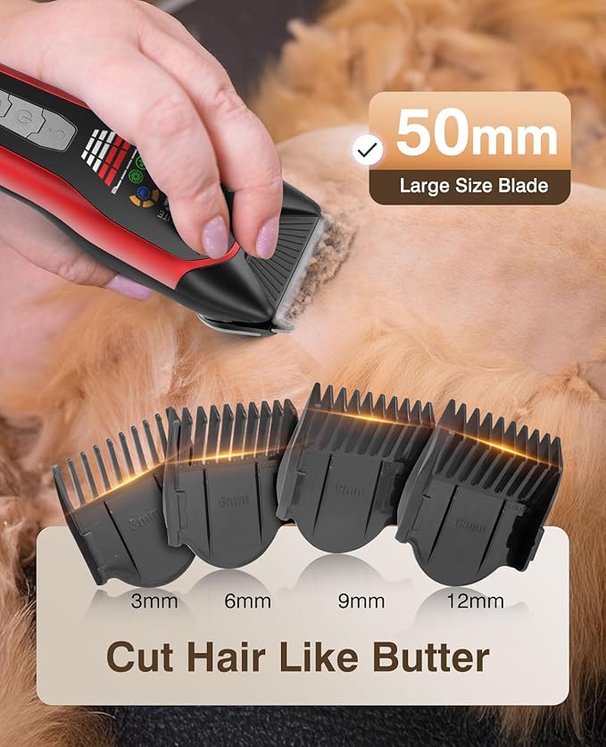 Wide Blade Dog Cat Clippers - Professional Cordless Grooming Tools for Thick Coats - Low Noise Pet Hair Trimmer Kit