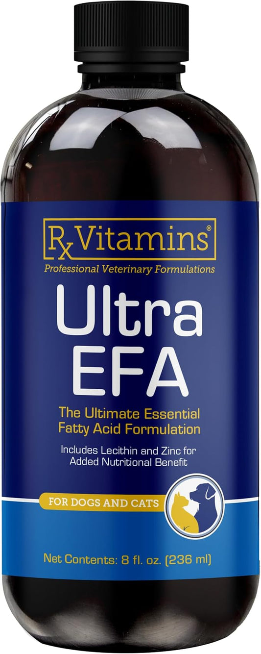Rx Vitamins Ultra EFA Omega 3 Fish Oil for Dogs & Cats - Promotes Heart, Brain, and Joint Health with Vitamin E, Biotin, and Zinc - Liquid Fish Oil for Itch Relief, Dog Shedding, Coat Health - 8 oz