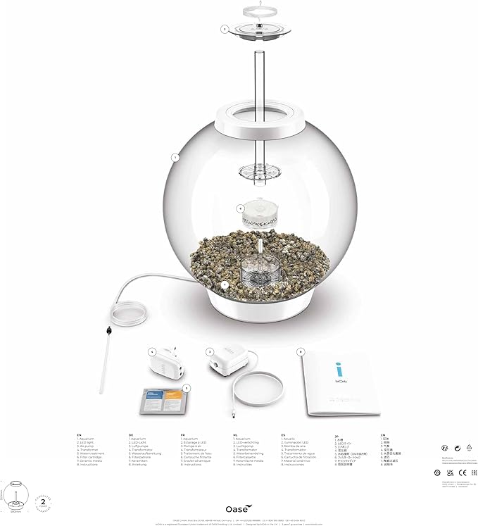 biOrb Classic 60 Acrylic 16-Gallon Aquarium with Multi-Color Remote-Controlled LED Lights Modern Tank for Tabletop Display, Black