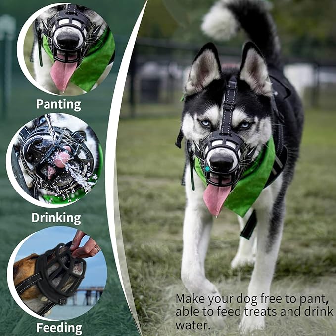 BARKLESS Dog Muzzle, Silicone Basket Muzzle for Small Medium Large Dogs, Soft Cage Mouth Cover Prevent Biting Chewing, Allow Drinking Panting, Suitable for German Shepherd