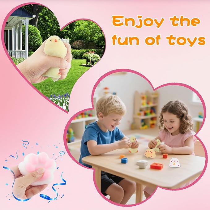6 Pcs Taba Squishy , Kit Squeeze Toy ,Include Squishies( 2 Cat Paws & 2 Chick,2 Hamster), Soft Stress Relief Squeeze Toy,tress Relief Sensory Toy