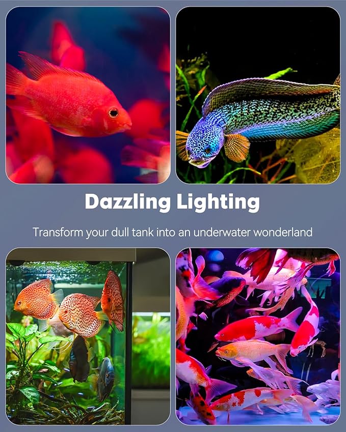 Pawfly 12 Inch 11 W Aquarium Color Enhancement Light for 13" to 22" Fish Tanks IPX8 Waterproof Aquarium LED Light Brilliant RGB Lights with 7 Single Color Effects Timer & Adjustable Brightness