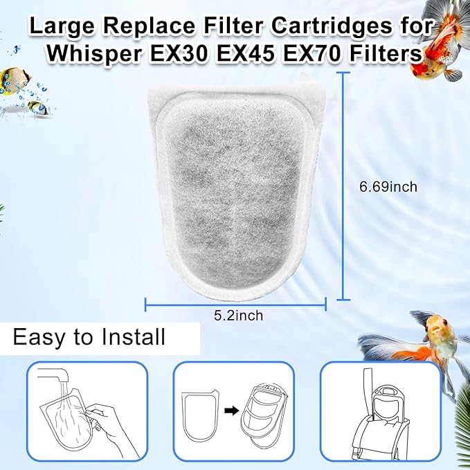 5 Pack Large Replace Filter Cartridge for Whisper EX Filter, Fish Tank Carbon Filter Cartridges for Aquarium, Compatible with Whisper EX30/EX45/EX70 Filters
