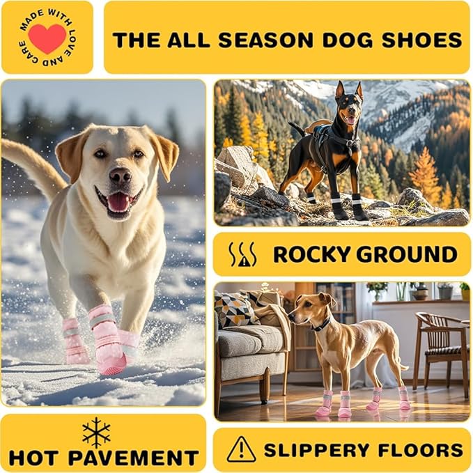 Hcpet Dog Shoes, Dog Boots & Paw Protectors for Winter Snowy Days, Rainy Weather, Outdoor Anti-Slip Sole Dog Booties for Hardwood Floor Pink-Leg 5