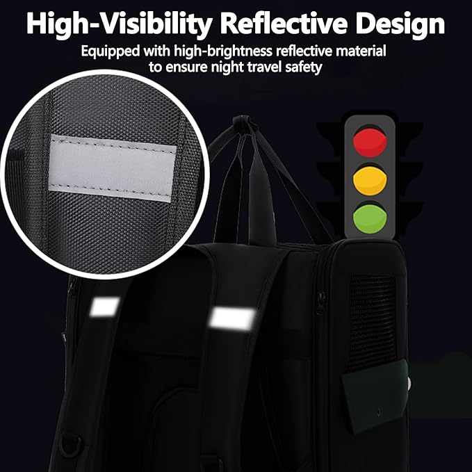 Dog Backpack, Pet Backpack with Breathable Mesh, Pet Travel Carrier with Soft Padded, Reinforced Support, Airline Approved Cat Backpack(Black)