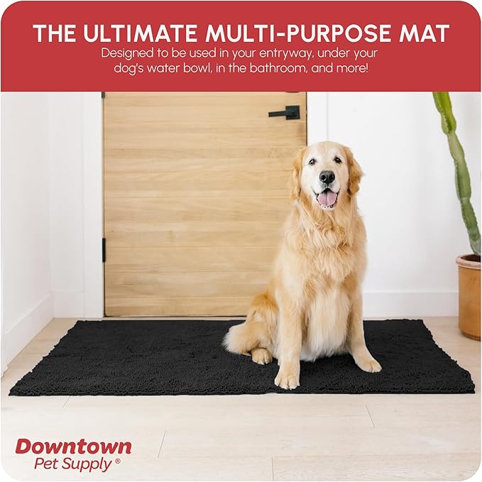 My Doggy Place Microfiber Dog Mat for Muddy Paws, 60" x 36" Black - Non-Slip, Absorbent and Quick-Drying Dog Paw Cleaning Mat, Washer and Dryer Safe - X-Large/Runner