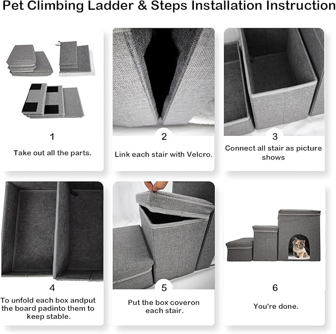 Dog Stairs with Storage Dog Steps for High Beds 3-Step Pet Stairs Ramp with Storage Box and Condo for Small Dogs Cats Pets