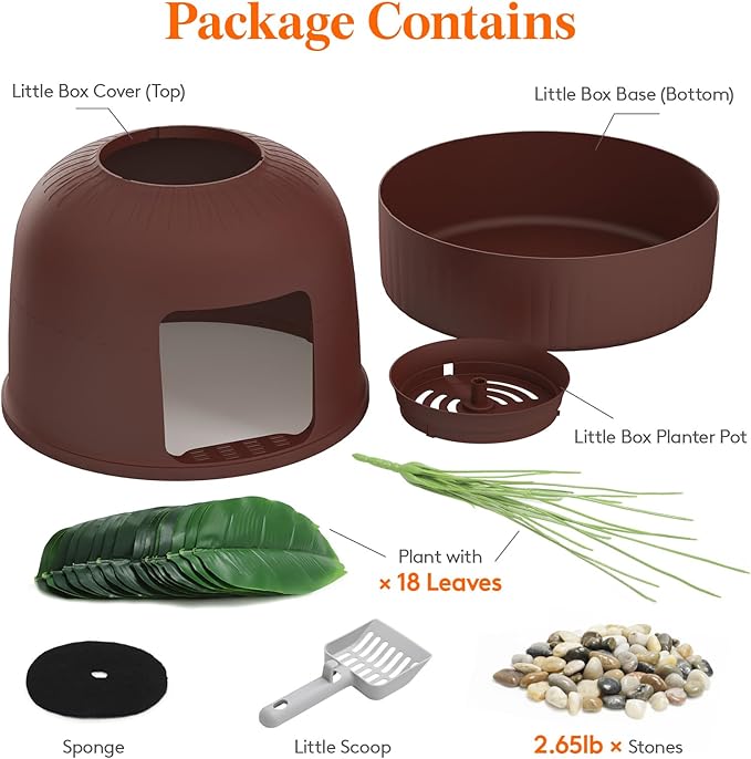 Lifewit Litter Box with Faux Plant & Scoop for Large Cat, Hidden Corner Enclosure Litter Tray with Odor Control & Carbon Filter in Living Room/Bedroom/Bathroom, Brown