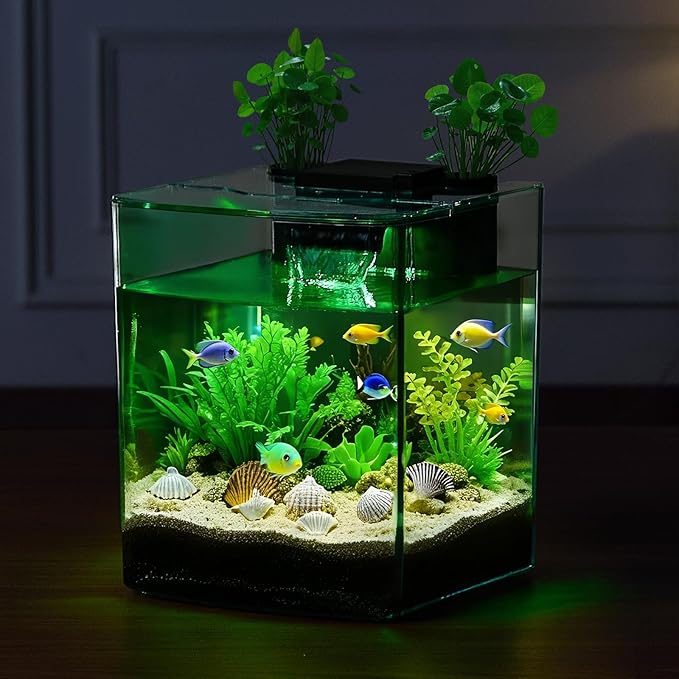 VEVOR Fish Tank Aquarium, 2 Gallon Arch Ultra-Clear GPPS Starter Smart Tank Adjustable 3 Color Lighting, Self Cleaning System Fishbowl for Freshwater & Saltwater Fish Home, Office, or Pet Use