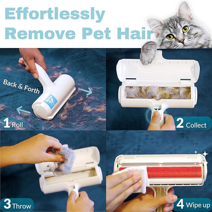 DELOMO Pet Hair Removal Tool: Pet Hair Remover with Fur Bin - Reusable Lint Roller for Pet Hair - Cat and Dog Hair Remover for Couch, Furniture, Carpet, Clothes, Car Seat - Essential for Pet Owners