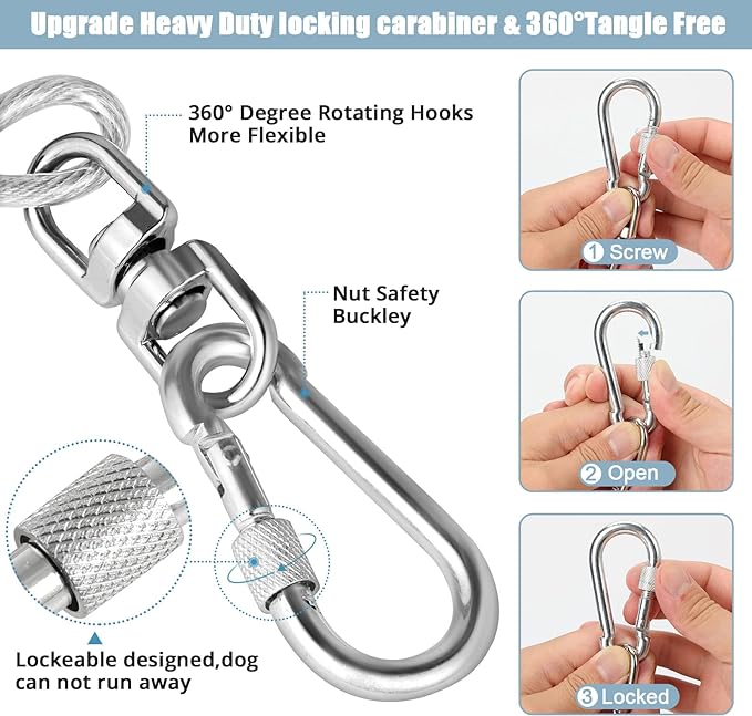 jenico Dog Tie Out Cable - 25ft Dog Lead for Yard - Heavy Duty Dog Chain with Shock Spring - Outdoor Tether Leash for Small Large Dogs Up to 500 lbs