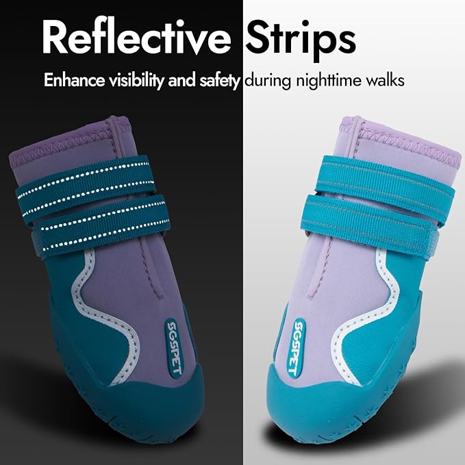 Dog Shoes, Waterproof Dog Boots & Paw Protectors with Anti-Slip Sole, 4pcs/Set Pet Dog Booties, Reflective Dog Shoes for Small Medium Large, Winter Snowy Summer Hot Pavement (Blue, 5# (M))